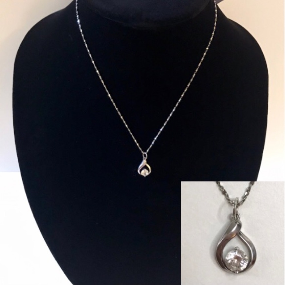Sterling Silver Tear Drop CZ Pendant Necklace OST